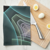 モダンティール(緑がかった色)幾何学的フラクタルアートグラフィック キッチンタオル (四つ折り)