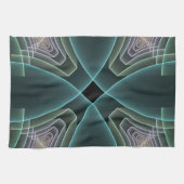 モダンティール(緑がかった色)幾何学的フラクタルアートグラフィック キッチンタオル (横)