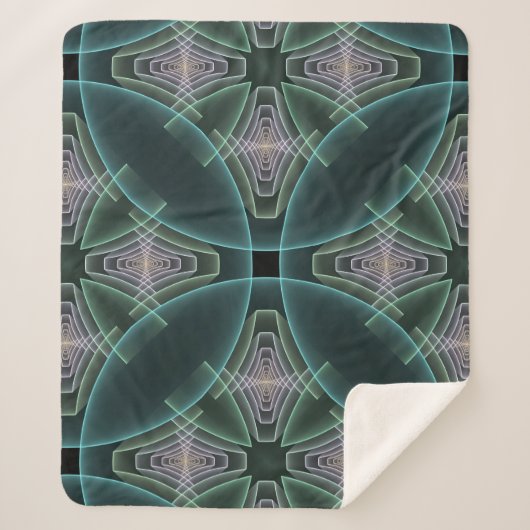モダンティール（緑がかった色）幾何学的フラクタルアートグラフィック シェルパブランケット (正面)