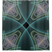 モダンティール（緑がかった色）幾何学的フラクタルアートグラフィック シャワーカーテン (正面)