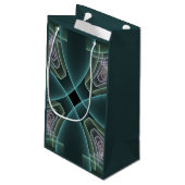 モダンティール（緑がかった色）幾何学的フラクタルアートグラフィック スモールペーパーバッグ (裏面アングル)
