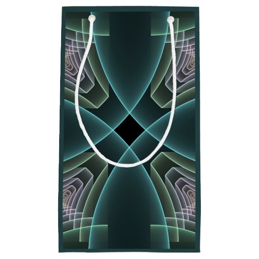 モダンティール（緑がかった色）幾何学的フラクタルアートグラフィック スモールペーパーバッグ (正面)