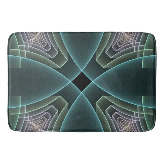 モダンティール（緑がかった色）幾何学的フラクタルアートグラフィック バスマット (正面)