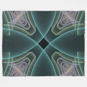 モダンティール（緑がかった色）幾何学的フラクタルアートグラフィック フリースブランケット (正面(横))