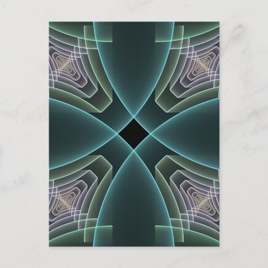 モダンティール(緑がかった色)幾何学的フラクタルアートグラフィック ポストカード (正面)