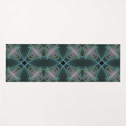 モダンティール（緑がかった色）幾何学的フラクタルアートグラフィック ヨガマット (正面(横))