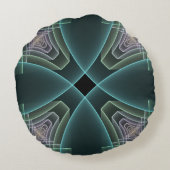 モダンティール(緑がかった色)幾何学的フラクタルアートグラフィック ラウンドクッション (裏面)