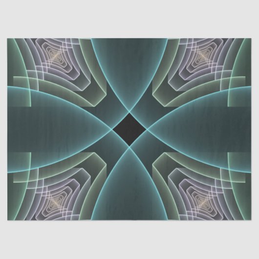 モダンティール（緑がかった色）幾何学的フラクタルアートグラフィック 薄葉紙 (正面)