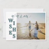 モダンティール（緑がかった色）暖かい願い2つのビーチ家族の写真 シーズンカード (正面)