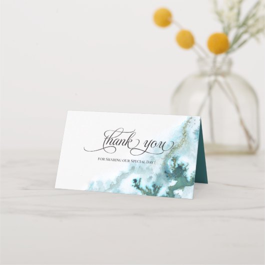 モダンティール(緑がかった色)水カラー苔の瑪瑙メニュー プレイスカード (裏面)