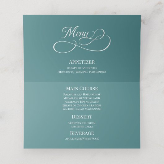 モダンティール(緑がかった色)水カラー苔の瑪瑙メニュー プレイスカード (内部開封)