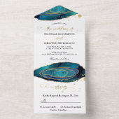 モダンティール（緑がかった色）水カラー金ゴールドアゲート結婚ト オールインワン招待状 (内側)