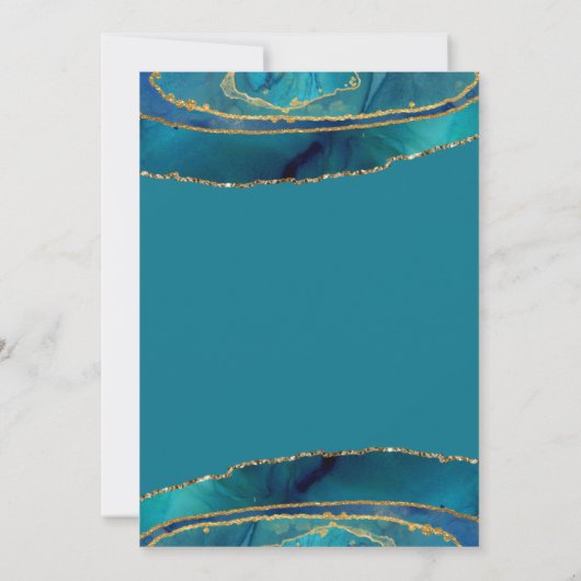 モダンティール(緑がかった色)水カラー金ゴールドアゲート結婚ト 招待状 (裏面)