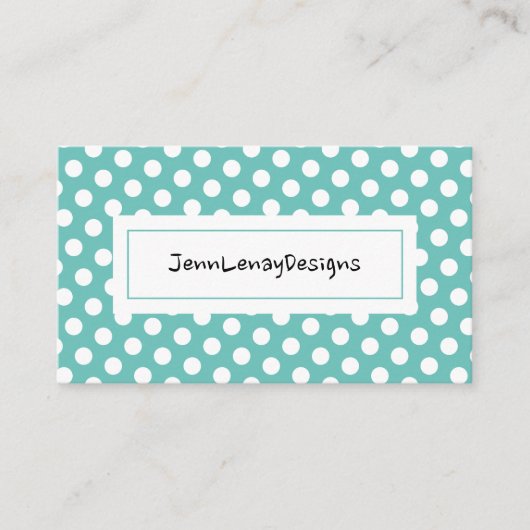 モダンティール(緑がかった色)水玉模様パターンのChic名刺 名刺 (正面)
