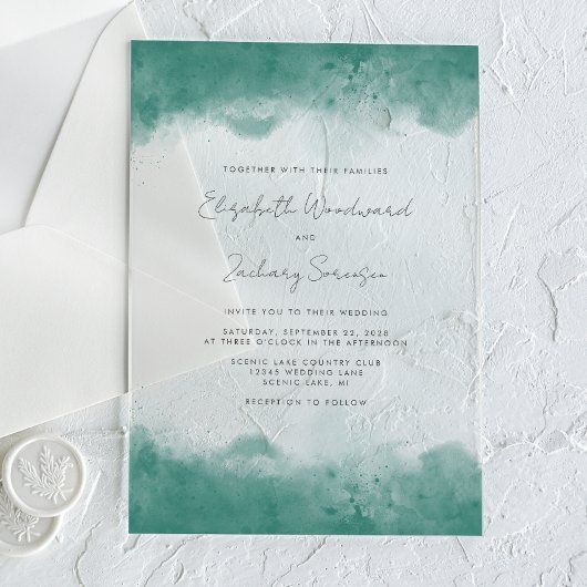 モダンティール（緑がかった色）水縁ど結婚色 アクリル招待状