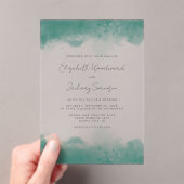 モダンティール（緑がかった色）水縁ど結婚色 アクリル招待状 (インサイチュ (ポータブル))