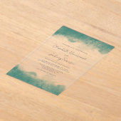 モダンティール（緑がかった色）水縁ど結婚色 アクリル招待状 (レイダウン)