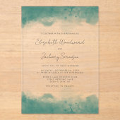 モダンティール（緑がかった色）水縁ど結婚色 アクリル招待状 (正面)