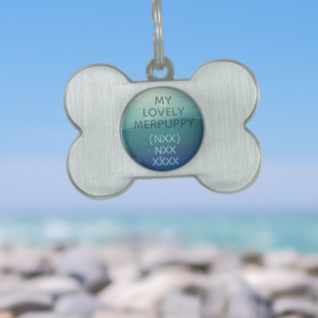 モダンティール（緑がかった色）水色名ボーンペット用名札 ペットネームタグ (Add your name and number to this bone shape pet id tag. Perfect for sea dogs!)