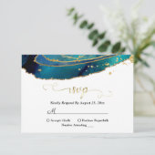 モダンティール(緑がかった色)水色金ゴールドゲートRSVPカード 出欠カード (スタンド正面)
