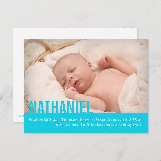モダンティール（緑がかった色）男の赤ちゃん写真はがき 案内ポストカード (正面/裏面)