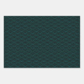 モダンティール(緑がかった色)白黒幾何日本の波 ラッピングペーパーシート (正面2)