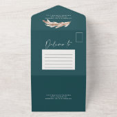 モダンティール（緑がかった色）素朴パンパ結婚スのQRコード オールインワン招待状 (外側)