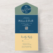 モダンティール（緑がかった色）結婚が一つの招待状に収まる オールインワン招待状 (内側)