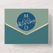 モダンティール（緑がかった色）結婚が一つの招待状に収まる オールインワン招待状 (裏面)