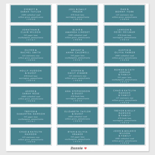 モダンティール（緑がかった色）結婚ズゲスト住所 シール (シート)