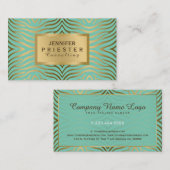 モダンティール（緑がかった色） – 緑と金ゴールド縞模様 名刺 (正面/裏面)