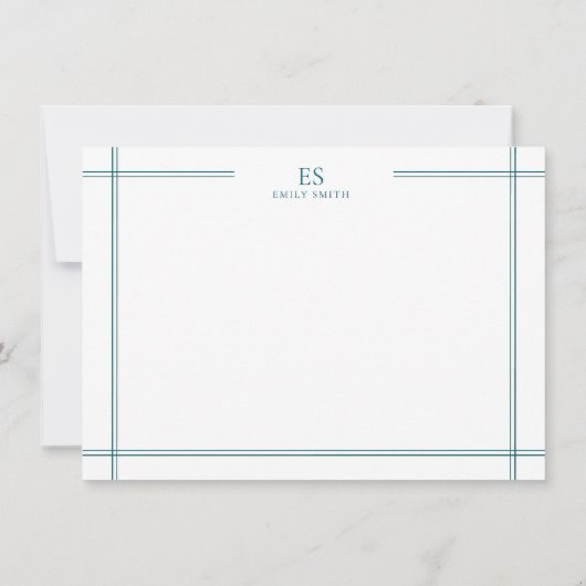 モダンティール（緑がかった色）線モノグ縁どラム ノートカード (裏面)