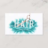 モダンティール（緑がかった色）羽毛バラ金ゴールドシザーヘアサロン 名刺 (正面)