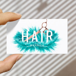 モダンティール（緑がかった色）羽毛バラ金ゴールドシザーヘアサロン 名刺