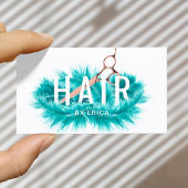 モダンティール(緑がかった色)羽毛バラ金ゴールドシザーヘアサロン 名刺