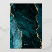 モダンティール（緑がかった色）金ゴールドアガテパープル結婚ズ 箔招待状 (裏面)