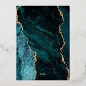 モダンティール（緑がかった色）金ゴールドアガテパープル結婚ズ 箔招待状 (裏面)