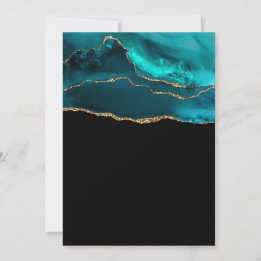 モダンティール(緑がかった色)&金ゴールドアガートストーン抽象芸術誕生日 招待状 (裏面)