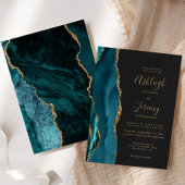 モダンティール(緑がかった色)金ゴールドアガートダーク結婚ズ 招待状