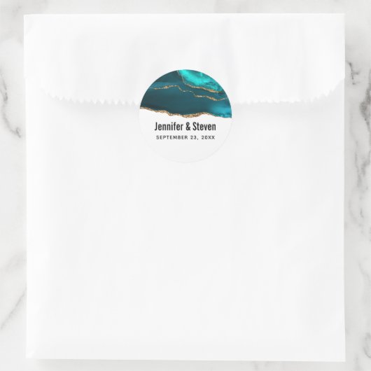 モダンティール(緑がかった色)&金ゴールドアガート抽象芸術結婚ズ ラウンドシール (バッグ)