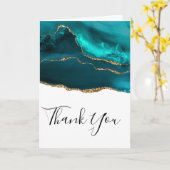 モダンティール(緑がかった色)&金ゴールドアゲートとホワイトありがとう カード (黄色い花)