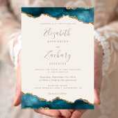 モダンティール(緑がかった色)金ゴールドアゲートアイボリー結婚ズ 招待状