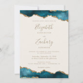 モダンティール(緑がかった色)金ゴールドアゲートアイボリー結婚ズ 招待状 (正面)