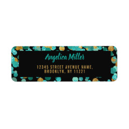 モダンティール（緑がかった色）金ゴールドグリッター紙吹雪ブラックターコイズ ラベル