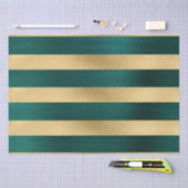 モダンティール(緑がかった色)金ゴールドストライプパターン 薄葉紙 (クラフト)