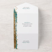 モダンティール(緑がかった色)金ゴールドスパークル書結婚道の オールインワン招待状 (外側)