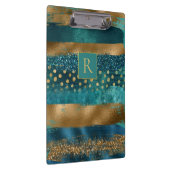 モダンティール（緑がかった色）、金ゴールドブラシ筆及びモノグラム クリップボード (右)