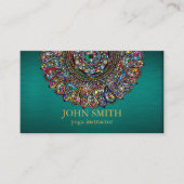 モダンティール(緑がかった色)&金ゴールドマンダラヨガインストラクタービジネス 名刺 (正面)