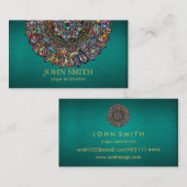 モダンティール（緑がかった色）&金ゴールドマンダラヨガインストラクタービジネス 名刺 (正面/裏面)