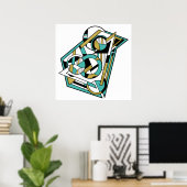 モダンティール（緑がかった色）金ゴールド幾何学抽象芸術デザイン ポスター (ホームオフィス)